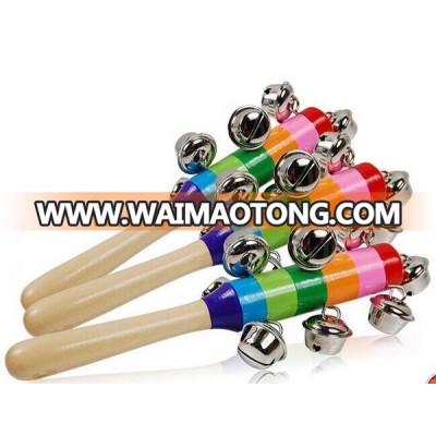 Baby Gift Rainbow Toy kid Pram Crib Handle Activity Bell Wooden Baby Rattle